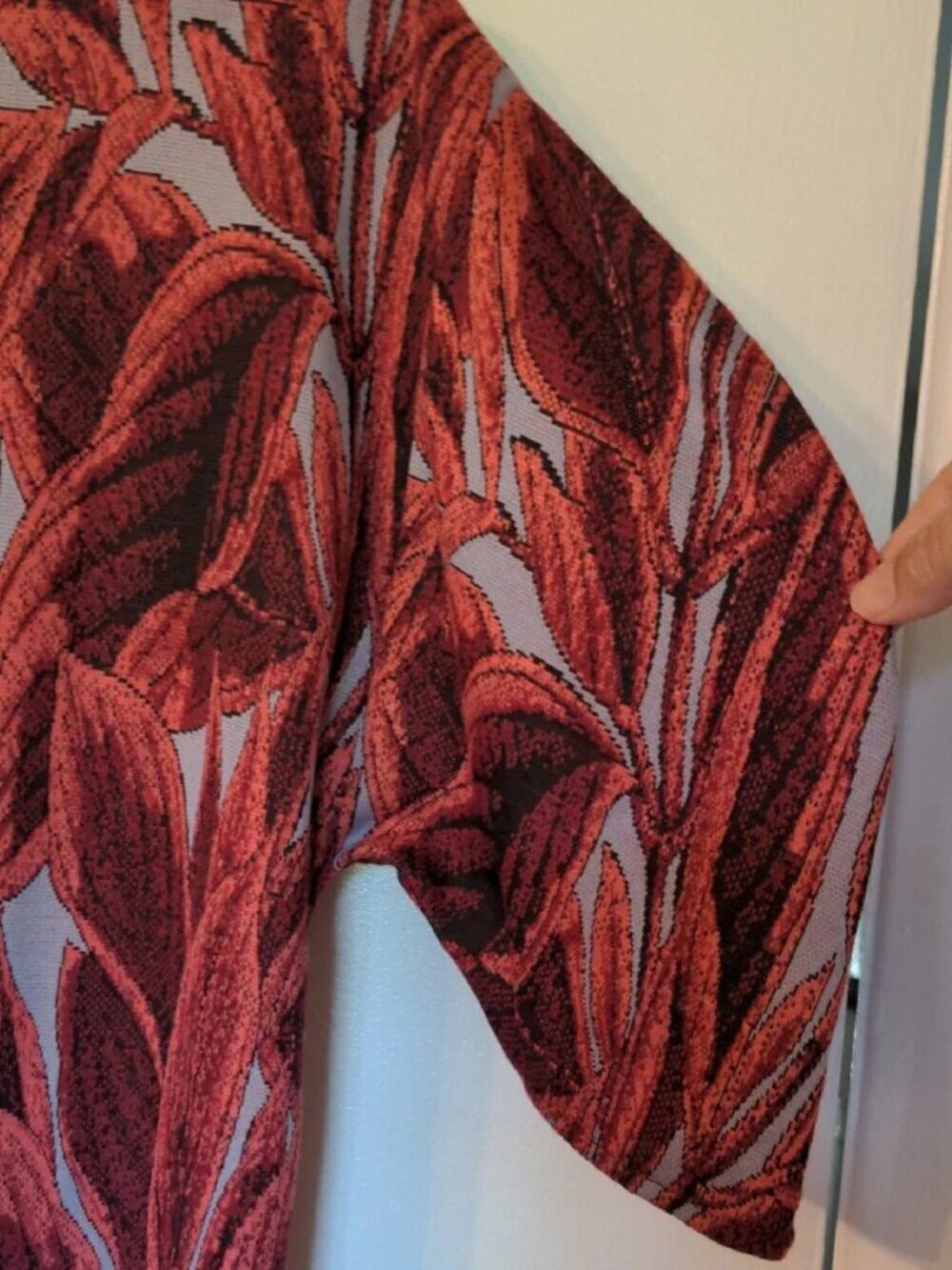 Zara Burgundy Grey Coral Leaf-Print Midi Shift Dress Size Small NWT - Picture 7 of 9
